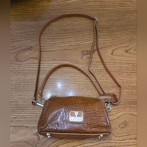 Valentina Brown Croc-Embossed Crossbody Bag